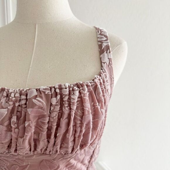 Velvet tank top cropped bustier milkmaid Dusty Rose pink Floral coquette sexy - Picture 10 of 14